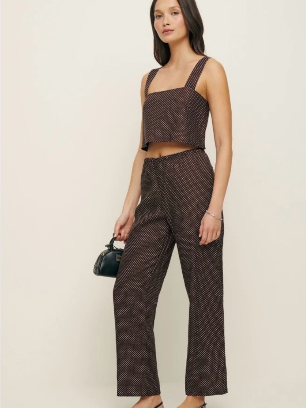 Reformation Brown Microdot Straight-Leg Pants